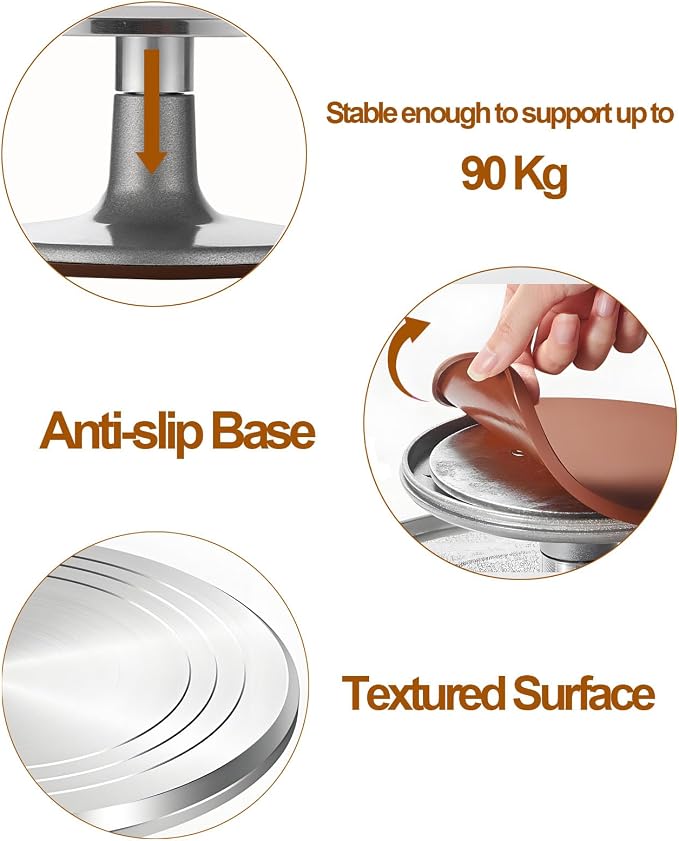 Yizish Cake Turntable Aluminum Alloy, 12 Inch Rotating Cake Stand Decorating Kits with Stainless Steel Icing Spatula (2pcs) and Icing Smoother (3pcs) for Baking, Pastries and Cupcakes - Image 3