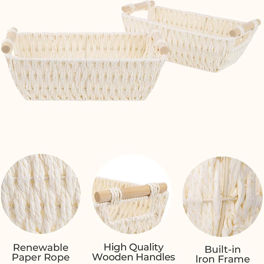 Storageworks Small Storage Basket, Woven Basket For Shelves, Beige - Image 3