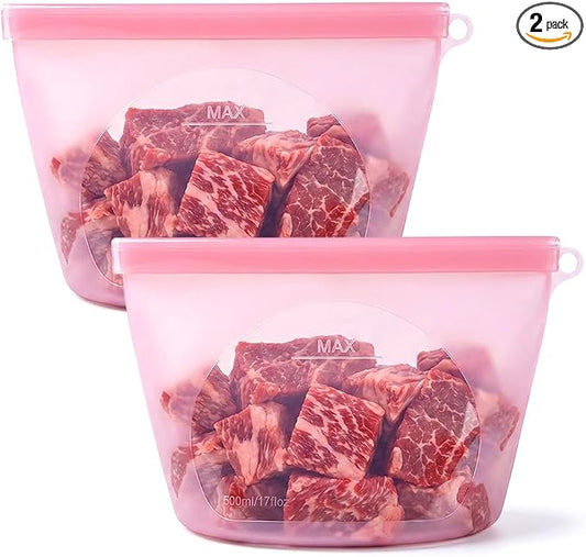 Reusable Silicone Food Storage Bags, Leakproof Sous Vide Bags, Premium Lunch Containers, Reusable Freezer Bags, Dishwasher Oven Microwave Freezer Safe, Premium Lunch Containers Safe 2 Pack by AerodyBloom