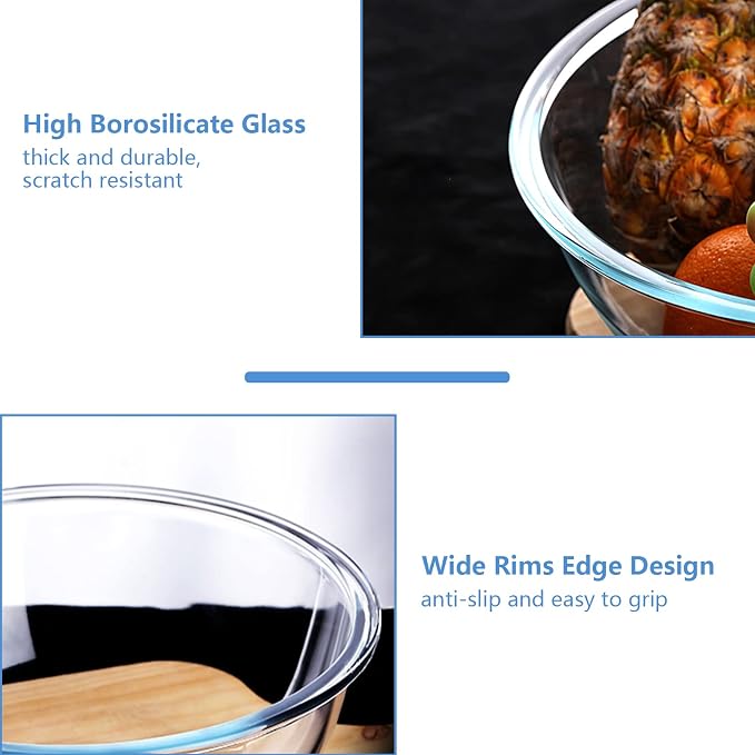 WhiteRhino 8 Piece Glass Bowls with Lids, Heat Resistant Glass Mixing Bowls Set (3.7QT, 2.1QT, 1.1QT, 0.53QT), Clear Salad Bowls with BAP-Free Lids for Kitchen, Oven Microwave Dishwasher Safe - Image 4