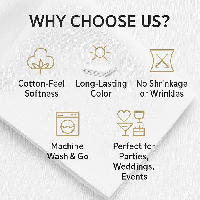48 Pack Cloth Table Napkins/Linens - 20 Inch x 20 Inch - Easy Care 100% Spun Polyester - Cotton Like Feel - White - Image 4