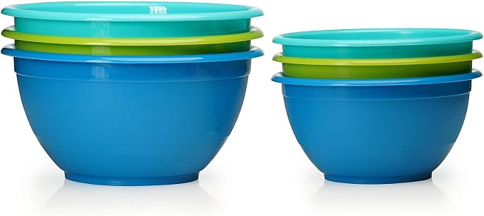Stephanie Imports Made in USA 6-Piece Set of Prep & Store Plastic Bowls with Clear Lids (BPA-Free and Dishwasher Safe) - Blue, Teal and Green - Image 2