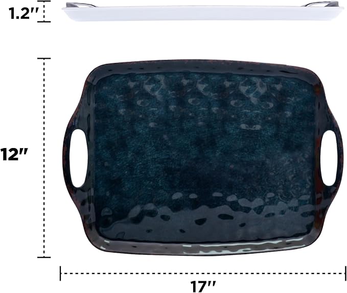 TP Melamine Serving Trays with Handles, 17” x 12”, Set of 2, Retro Black | Rectangular Trays, Serving platters for Food and Meat, Dishwasher Safe, Lightweight, Break-resistant - Image 3