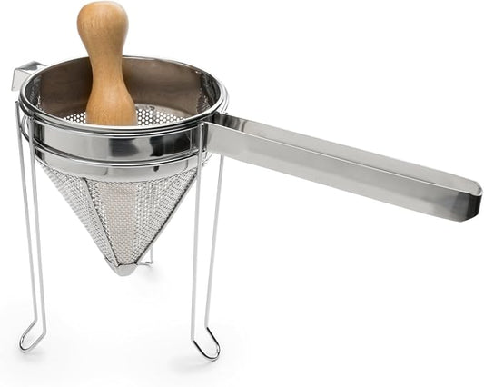 Farm to Table Chinois Set, Stainless Steel, 3-Piece | Easily Strain Soups, Sauces, Broths, Compotes & More | Kitchen Strainer With Stand, Pestle & Handle | Food Mill Strainer by foxrunbrands