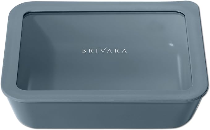 Glass Food Storage Container with Lid, 6-Cup Medium Rectangle | Microwave-Safe Airtight Lid, Oven-Safe Ceramic-Coated Glass | Zero Plastic, No PFAS/PFOA/BPA, Reusable [Dusk] by BrivaraHome