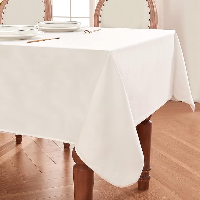 BALCONY & FALCON Rectangle Table Cloth Waterproof White 118"x57" | Rectangular Washable Wrinkle Resistant Table Cloth Linen Fabric Tablecloths for Dining Party Kitchen Wedding and Outdoor Use by BALCONYFALCON