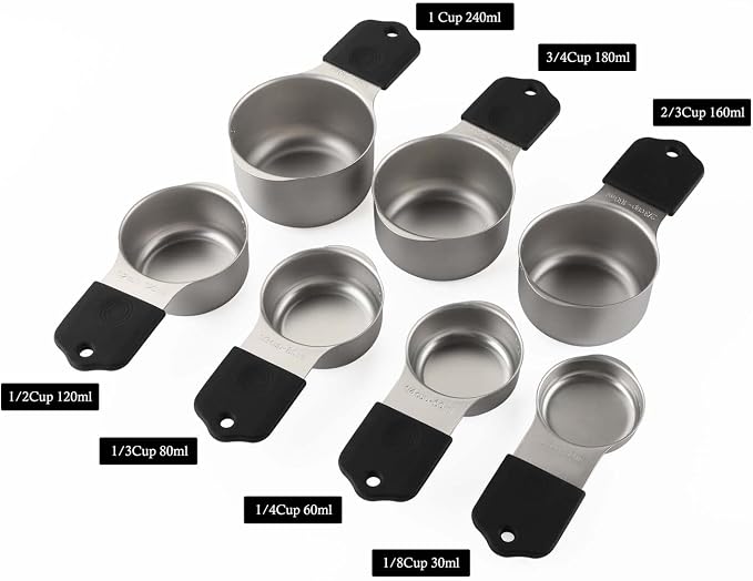 Magnetic Measuring Cups and Spoons Set Stainless Steel Measuring Cup&Spoon | 7 Stackable Measuring Cup 8 Double Sided Magnetic Measuring Spoons with 1 Leveler for Dry and Liquid Ingredients (black) - Image 2