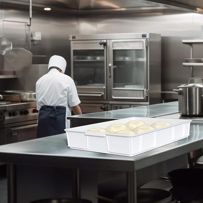 Kekow 4 Pack Stackable Commercial Pizza Dough Proofing Containers, White | BPA Free Food Grade Plastic, Stackable Space-Saving Design, Multi-Dough Proofing Tray, for Bakery Pizzeria Restaurant Use - Image 5