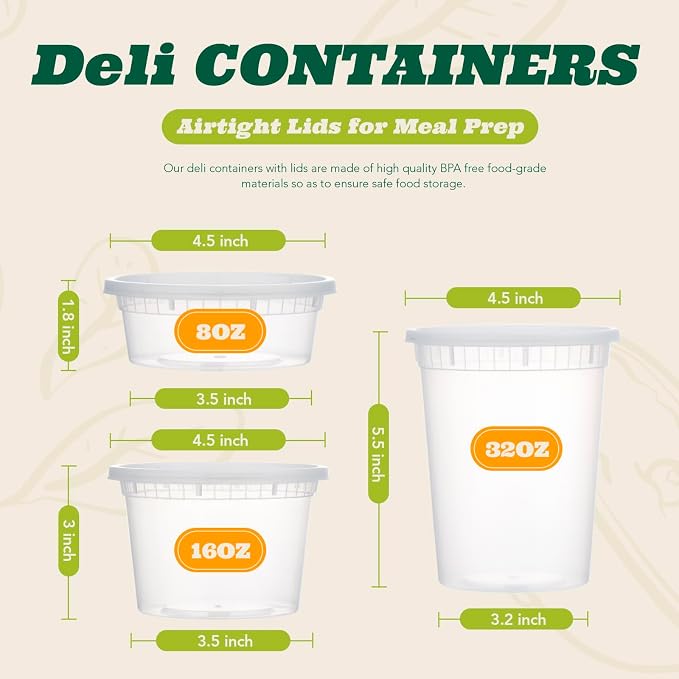 Glotoch Express 8oz & 16oz Combo Pack Food Containers with Lids, BPA-Free Plastic Deli Cups, Leakproof, Microwave/Freezer/Dishwasher Safe, 240 Pack - Image 2
