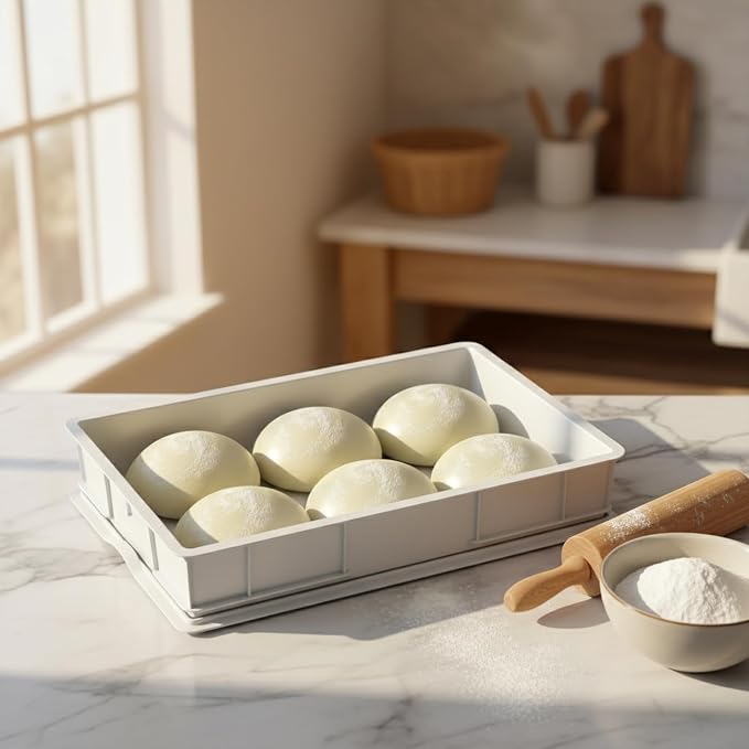 Stackable Pizza Dough Proofing Boxes (4 Trays + 1 Lid) | BPA-Free Commercial Containers for Cold Fermentation, Fits 6-8 Dough Balls, 23.75" x 16.25" - Image 5