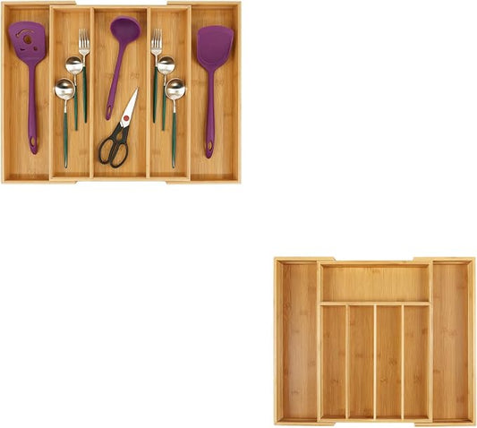 Utoplike Bamboo Expandable Kitchen Drawer Organizer and Bamboo Cutlery Tray by Utoplike