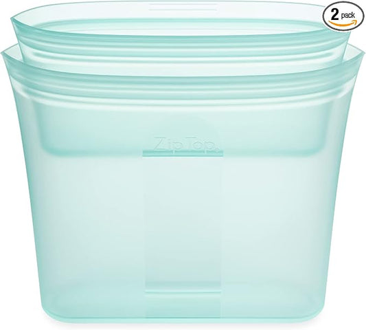 Zip Top Reusable Food Storage Bags | 2 Bag Set [Teal] | Silicone Meal Prep Container | Microwave, Dishwasher and Freezer Safe | Made in the USA by ZipTop