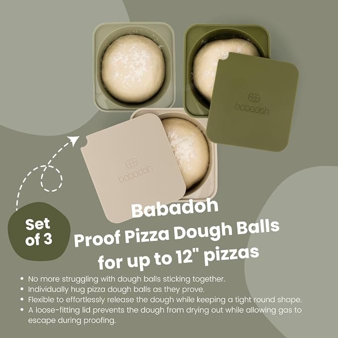 Babadoh Pizza Making Accessories | Pizza Dough Proofing Containers with Lids | Set of 3 | Multi Green (1 Dough, 1 Olive, 1 Sage) | Original Size (make 12" Pizzas) - Image 2