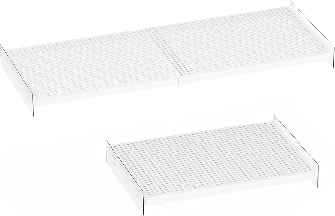 Expandable Closet Tension Shelves Organizers, Adjustable Shelf for Cabinet Rack Storage Wardrobe Divider Shelving for Pantry 2 Pack (Perforated White,W11.81 x L: 17" to 31") by SlimmKISS