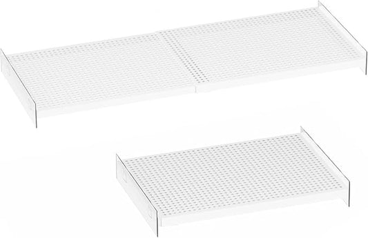 Expandable Closet Tension Shelves Organizers, Adjustable Shelf for Cabinet Rack Storage Wardrobe Divider Shelving for Pantry 2 Pack (Perforated White,W11.81 x L: 17" to 31") by SlimmKISS