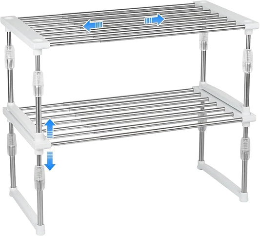2Pack Expandable Cabinet Organizer 11.8~19.6 x 7.8 x 6~9 - Black | Width & Height-adjustable Kitchen Cabinet Organizer Shelf, Stackable Kitchen Counter Shelf by Carrotez