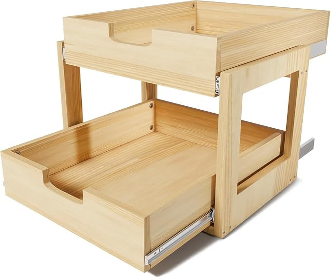 Pull Out Cabinet Organizer, 20''W×21''D Sliding Drawers for Cabinets, 2 Tier Soft Close Slide Out Wooden Pull out Drawers, Base Cabinet Organization for Kitchen, Pantry by Gsskny