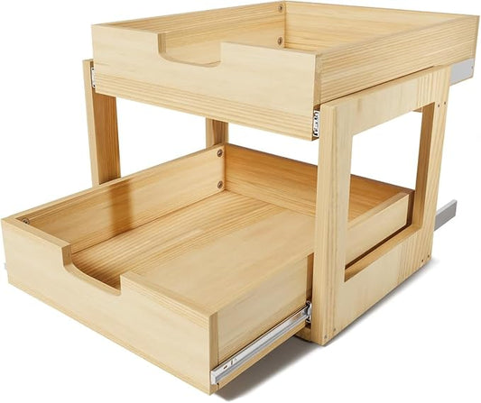 Pull Out Cabinet Organizer, 20''W×21''D Sliding Drawers for Cabinets, 2 Tier Soft Close Slide Out Wooden Pull out Drawers, Base Cabinet Organization for Kitchen, Pantry by Gsskny