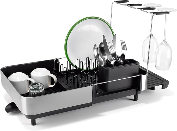 Joseph Joseph Extend Steel Plus Extendable Dish Rack Steel, Small to Large Dish Drainer with Wine Glass Holder & Drain Spout, Black by Unknown