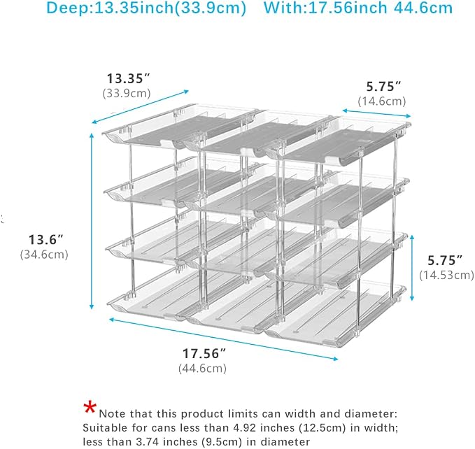 Can Organizer For Pantry, Adjustable Height And Width Canned Goods Organizer, Soup Can Rollers Organizer Holds Up to 48 Cans for Kitchen Cabinet or Refrigerator (CLear 4 Tier) - Image 4