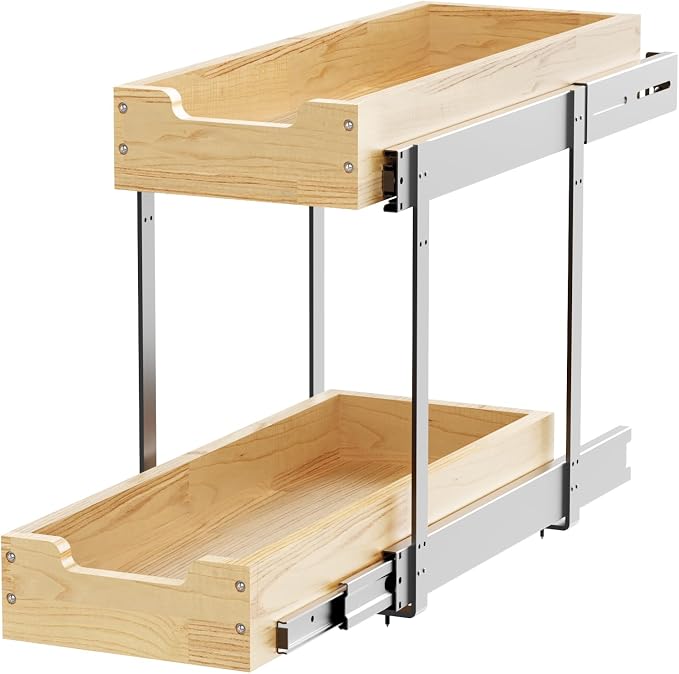 Sikarou Wood Pull Out Cabinet Organizer 2 Tie 9" W x 21" D, Heavy-Duty Sliding Drawers for Inside Cabinets Storage and Organization for Kitchen, Pantry, Bathroom - Image 6