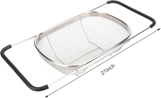 2 PackPremium Quality Over The Sink Stainless Steel Oval Colander with Fine Mesh 6 Quart Strainer Basket & Expandable Rubber Grip Handles - Strain, Drain, Rinse Fruits, Vegetables1 - Image 2