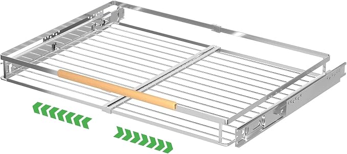 Expandable Pull Out Drawer Cabinet Organizers, Heavy Duty Slide Out Storage Shelf for Home Kitchen Pantry Cupboard Pots Pans, Adjustable Width from 23.2"~39.9", Stainless Steel 1 Pack by SOFRON