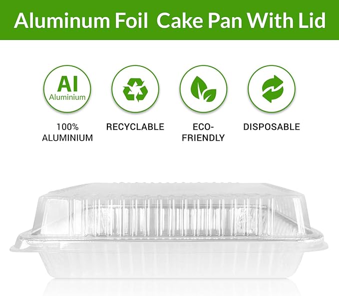 KitchenDance Disposable Silver 13" x 9" x 2" Aluminum Cake pans with Lids - 80 Ounces Rectangular Baking Pan Perfect for Cakes, Casseroles - Non Stick Pan for Baking, Storing, Preparing Food, 12 sets - Image 2