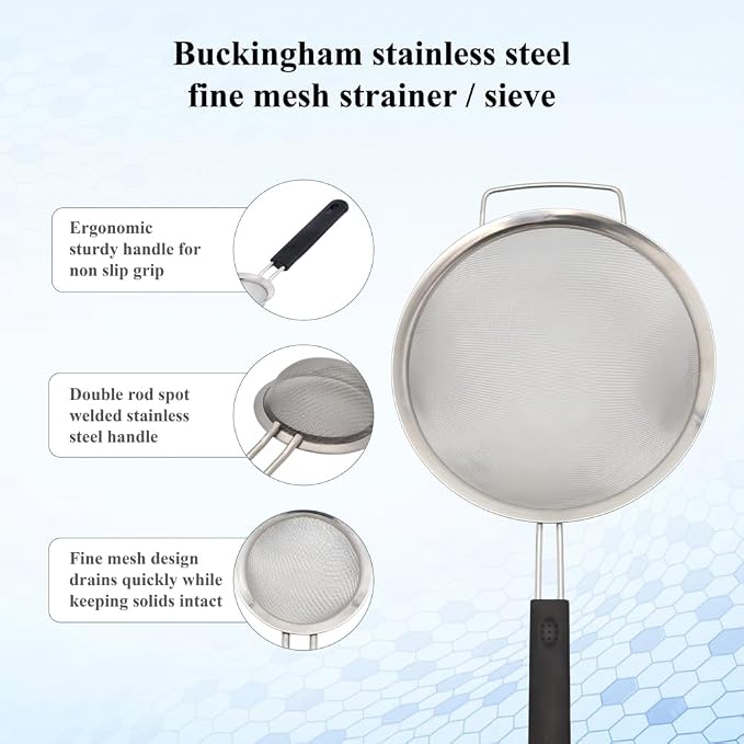Buckingham Stainless Steel Fine Mesh Sieve Strainer Set Rust-Free, Durable Strainers (25cm) - Image 5