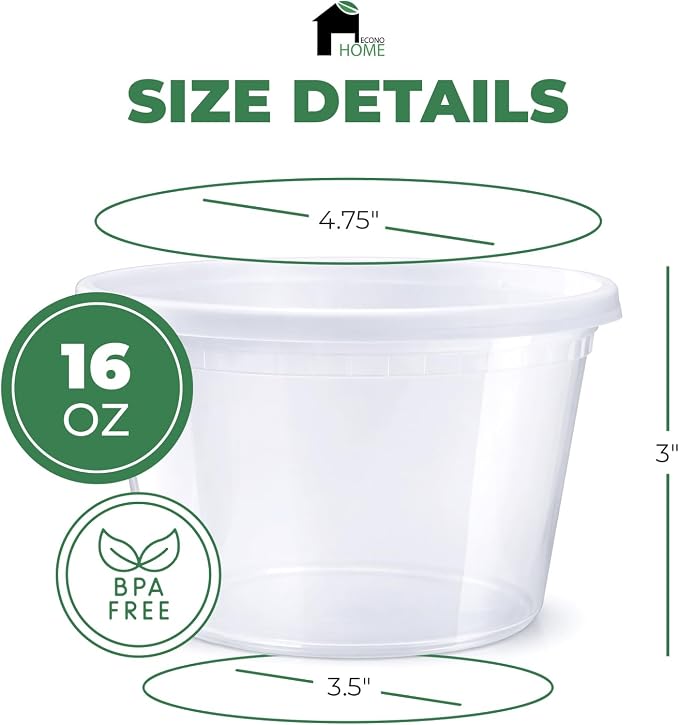 EconoHome Clear Deli Containers with Lids - 240-Pack, 16oz Plastic Containers with Lids for Food Storage, Meal Prep, Leftover, Restaurant Business, Takeout - Fridge, Microwave & Freezer-Safe - Image 3