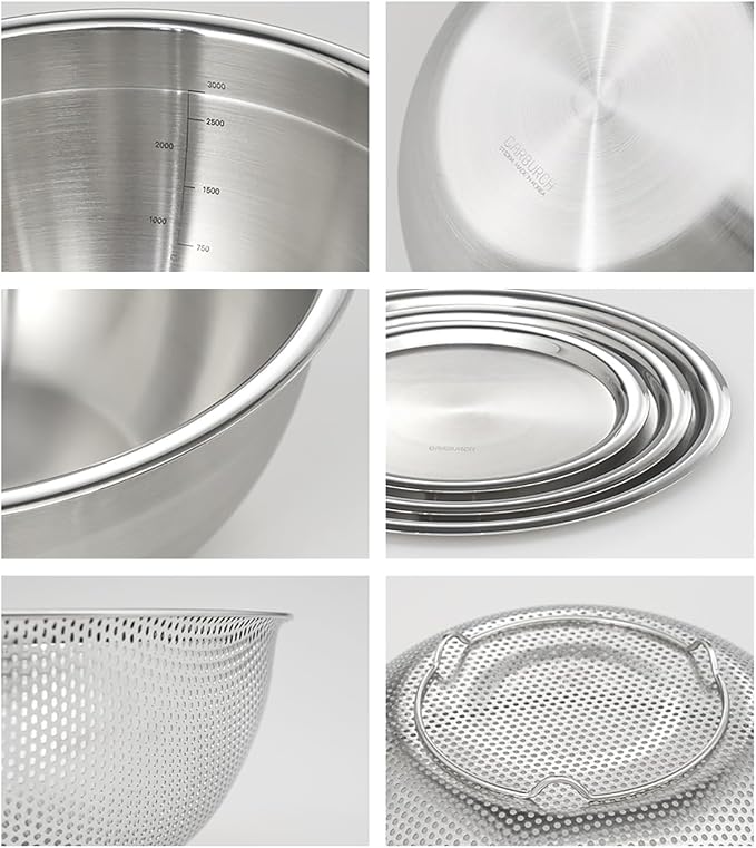 Mixing Bowl + Colander Stainless Steel Food Storage Containers with Lids Set 3 Bowls 3 Lids 3 Colanders Kitchen Appliances Dishwasher Safe Premium South Korea - Image 8