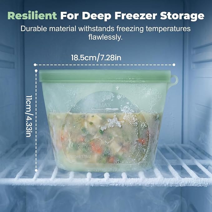 Reusable Silicone Food Storage Bags, Leakproof Freezer Bags for Food, Reusable Zip Bags for Meal Prep, Snacks, Fruit, Meat, Dishwasher Safe 2 Pack (Transparent, 3000M) - Image 6