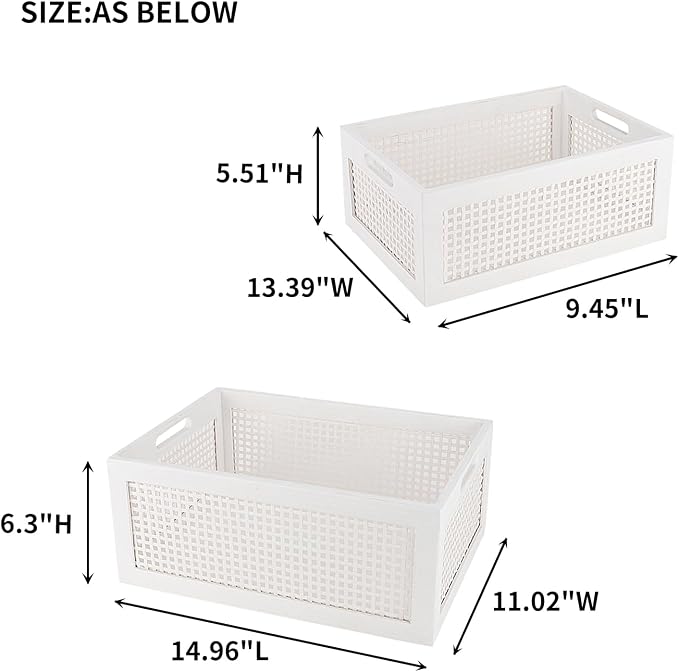 Desktop Storage Basket, Sundry Office Drawer Storage Box, Wood Frame Storage Basket. (White-Set2) - Image 4