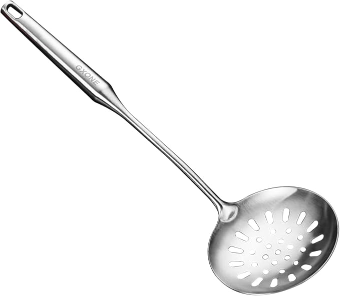 Slotted Spoon,Strainer Skimmer Ladle for Cooking and Frying,15.8Inch | 304 Stainless Steel,Round handle,Strainer Skimmer Ladle,Strainer Pasta Spoon,For Kitchen Cooking by GXONEHomeKitchen
