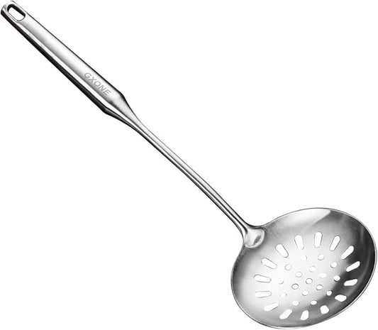 Slotted Spoon,Strainer Skimmer Ladle for Cooking and Frying,15.8Inch | 304 Stainless Steel,Round handle,Strainer Skimmer Ladle,Strainer Pasta Spoon,For Kitchen Cooking by GXONEHomeKitchen