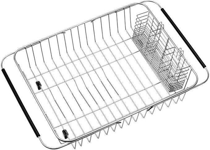 SANNO Dish Drying Rack with Stainless Steel Utensil Holder Large Dish Rack Drainer Lid Organizer Plate Drying Rack, Lid Holder Kitchen Pot Lid Rack Holder - Image 2