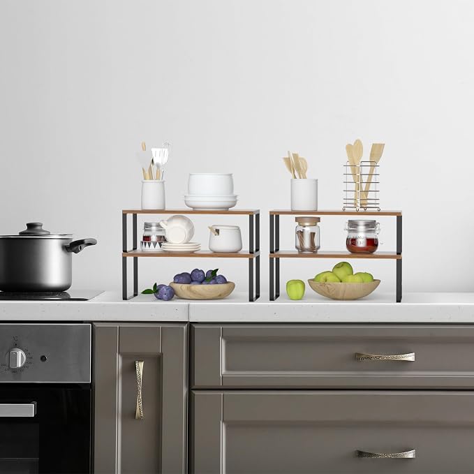 Set of 4 Kitchen Shelf Organizer for Cabinet, Large 15.7 in(L) Counter Cupboard Organiser, Pantry Storage Rack for Bathroom, Kitchen, Laundry Room Expandable & Stackable - Image 2
