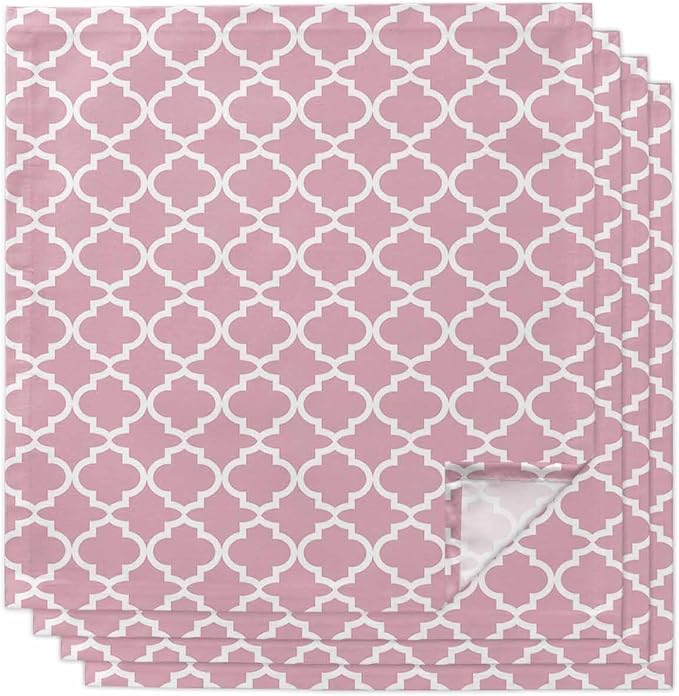 Cloth Napkins Set of 4-20x20 Inches, Pink Moroccon Washable Reusable Table Napkins, Romantic Minimalist Modern Aesthetic Soft & Absortbent Dining Napkin for Party Wedding Hotel Restaurant by Unknown