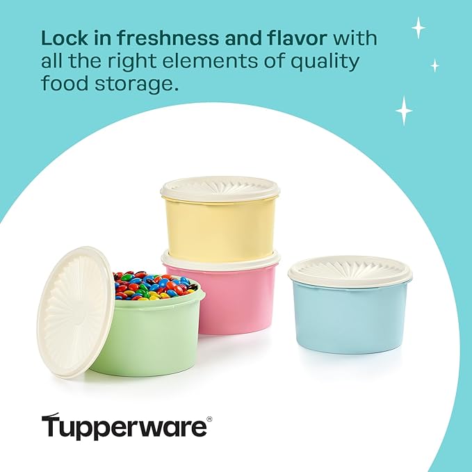 Tupperware Heritage Collection 8 Piece Food Storage Canister Set in Vintage Colors, Dishwasher Safe and BPA Free (4 Containers, 4 Lids) - Image 5
