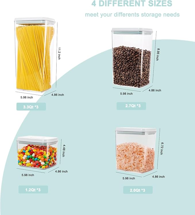 Pop Containers with Lids Stackable Food Storage Containers 12pc | Airtight Kitchen Pantry Storage Containers for Snacks Candy Salt Herbs Spices BPA-Free (1.2 + 2.0 + 2.7 + 3.3 Qt) * 3 - Image 2