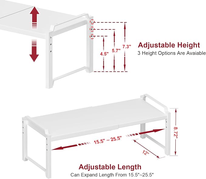 X-cosrack 12" Wide 100LBS Loading-Bearing Heavy Duty Kitchen Storage Shelf, Expandable Cabinet Shelf Organizer, Stackable Adjustable Storage Shelves for Kitchen Cabinet Cupboard Pantry Counter - Image 2