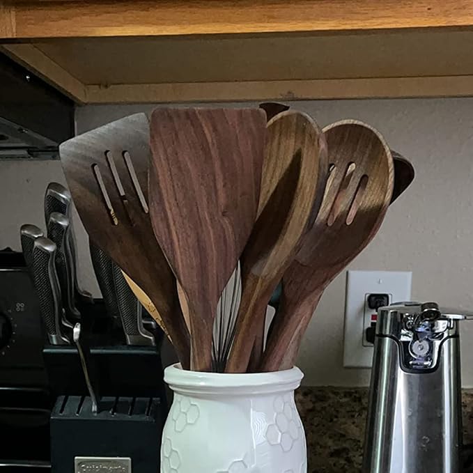 Black Walnut Kitchen Utensils Set,Handmade Natural Walnut Solid Spoon, Slotted Spoon, Spaghetti Server, Spatula, Slotted Spatula,2 slotted spoon - Image 7