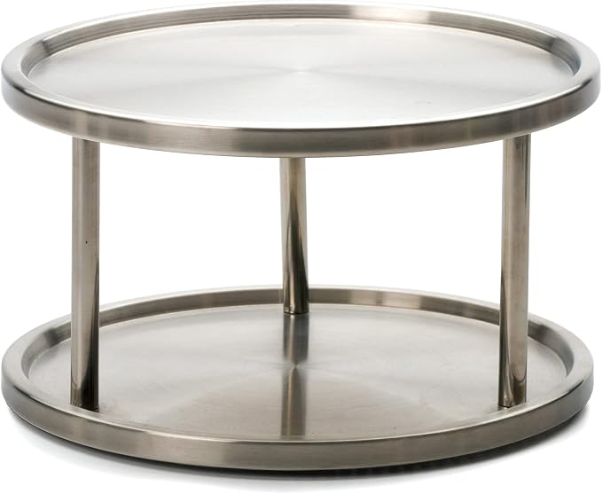 RSVP International Two-Tier Turntable Lazy Susan | Handy in Cabinet, Refrigerators & Counters | Organize Spices, Canned Foods, Pots, Pans, Dinnerware, 10.5" x 6", Stainless Steel by RSVPInternational