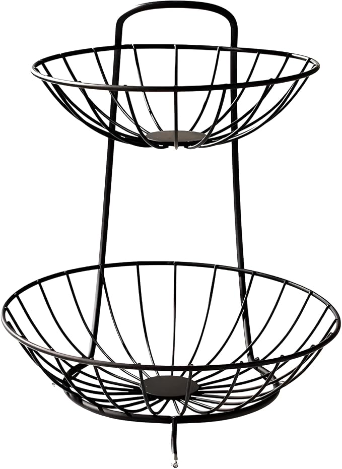 2-TierFruit & Vegetable Basket for Dining Table, Centre Table I Metal Fruit Bowl or Bread Basket Vegetables Storage Organizer Holder I Multi-Purpose Basket for Kitchen & Home, Black - Image 4