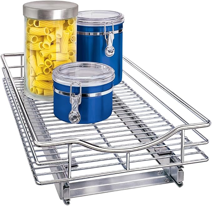 LYNK PROFESSIONAL® Pull Out Cabinet Organizer, 11" x 21" Slide Out Cabinet Organizer Pull Out Drawer – Pull Out Shelves for Kitchen Cabinets – Under Sink Organizers - Lifetime Ltd. Warranty, Chrome by LYNKPROFESSIONAL