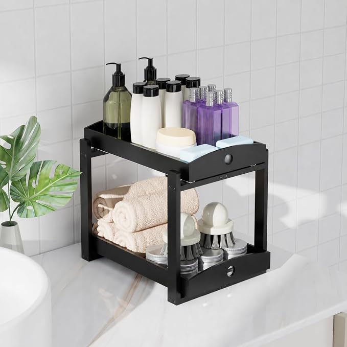 Bamboo Under Sink Organizer 2 Tier Pull Out Cabinet Storage Drawer - Image 8