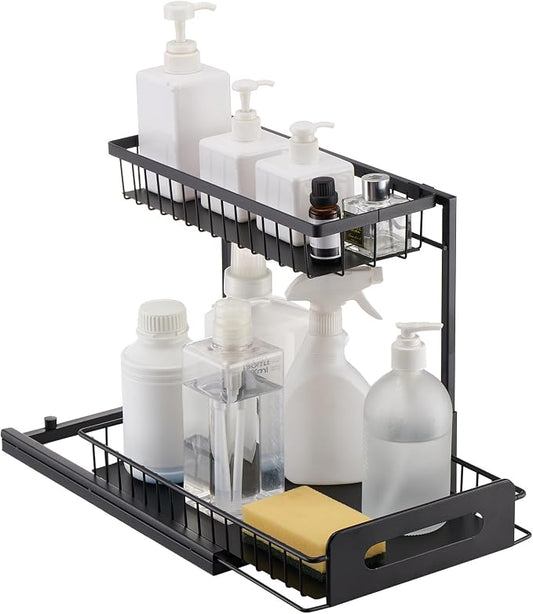 VEVOR 2 Tier Pull Out Cabinet Organizer(10.7"W x 14.2"D), Under Sink Organizer and Storage, Slide Out Drawer Cabinet Organizer, Wire Basket Sliding Storage, 12.5"Wx15.5"Dx13"H Install Size for Cabinet | Kitchen Slide Out Drawer Wire Basket Sliding Stor... by VEVOR