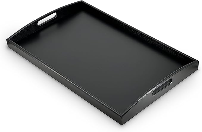 Bam & Boo Black Bamboo Serving Tray Extra Large with Handles for Food, Drinks, Storage, Decor, Vanity, Breakfast, Parties, Weddings, Picnics(23.6” x 15” x 2.35”, Black) by BamBoo