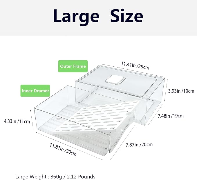 Refrigerator Organizers and Storage Drawer, Stackable Fruit Storage Containers for Fridge, Reusable Fridge Organizer fit for Kitchen Refrigerator and Restaurant Freezer (2 Drawers, Large) - Image 2