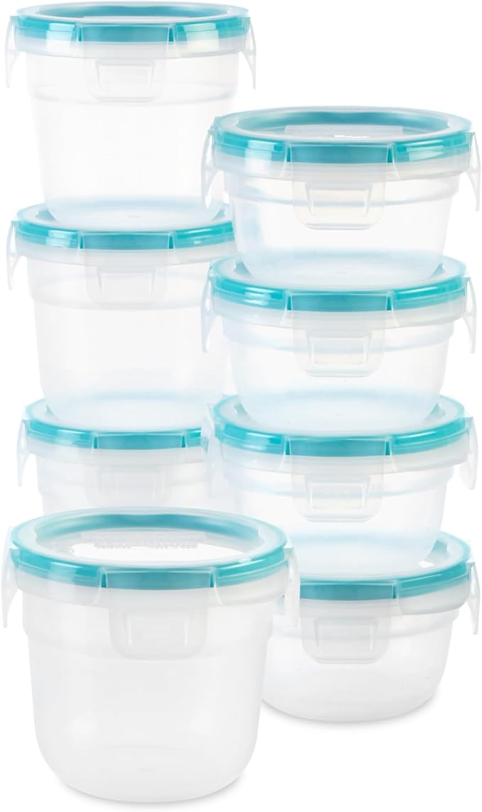 Snapware Plastic Total Solution 16-Pc Food Storage Containers Set, (4) 2-Cup & (4) 1.2-Cup Round Meal Prep Container, Plastic BPA-Free Lids with 4 Locking Tabs, Microwave, Dishwasher, and Freezer Safe by Snapware